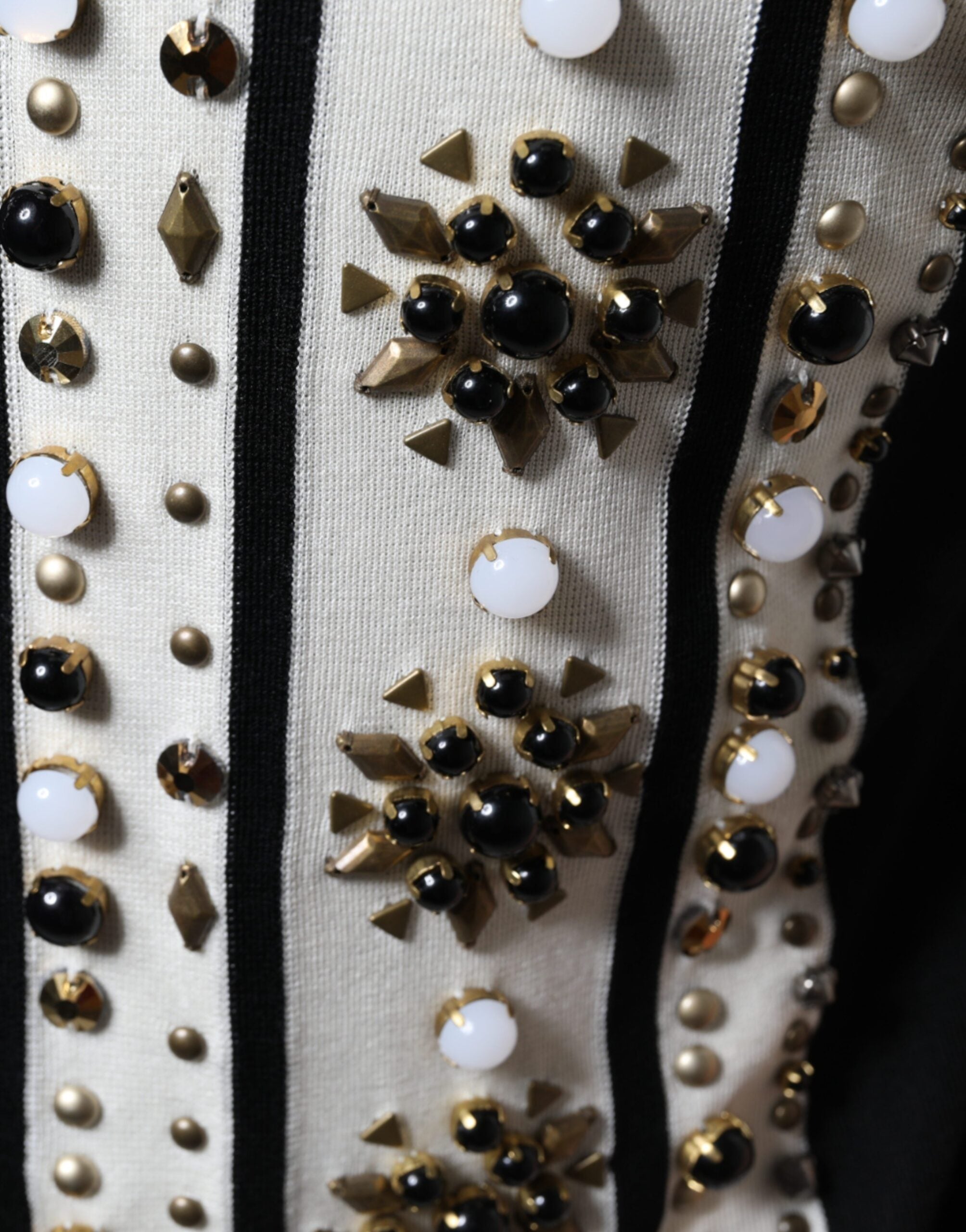 Dolce & Gabbana White Black Silk Studded Stone Crystal Shirt -   -  Dolce & Gabbana. Dolce & Gabbana White Black Silk Studded Stone Crystal Shirt -   -  Dolce & Gabbana.