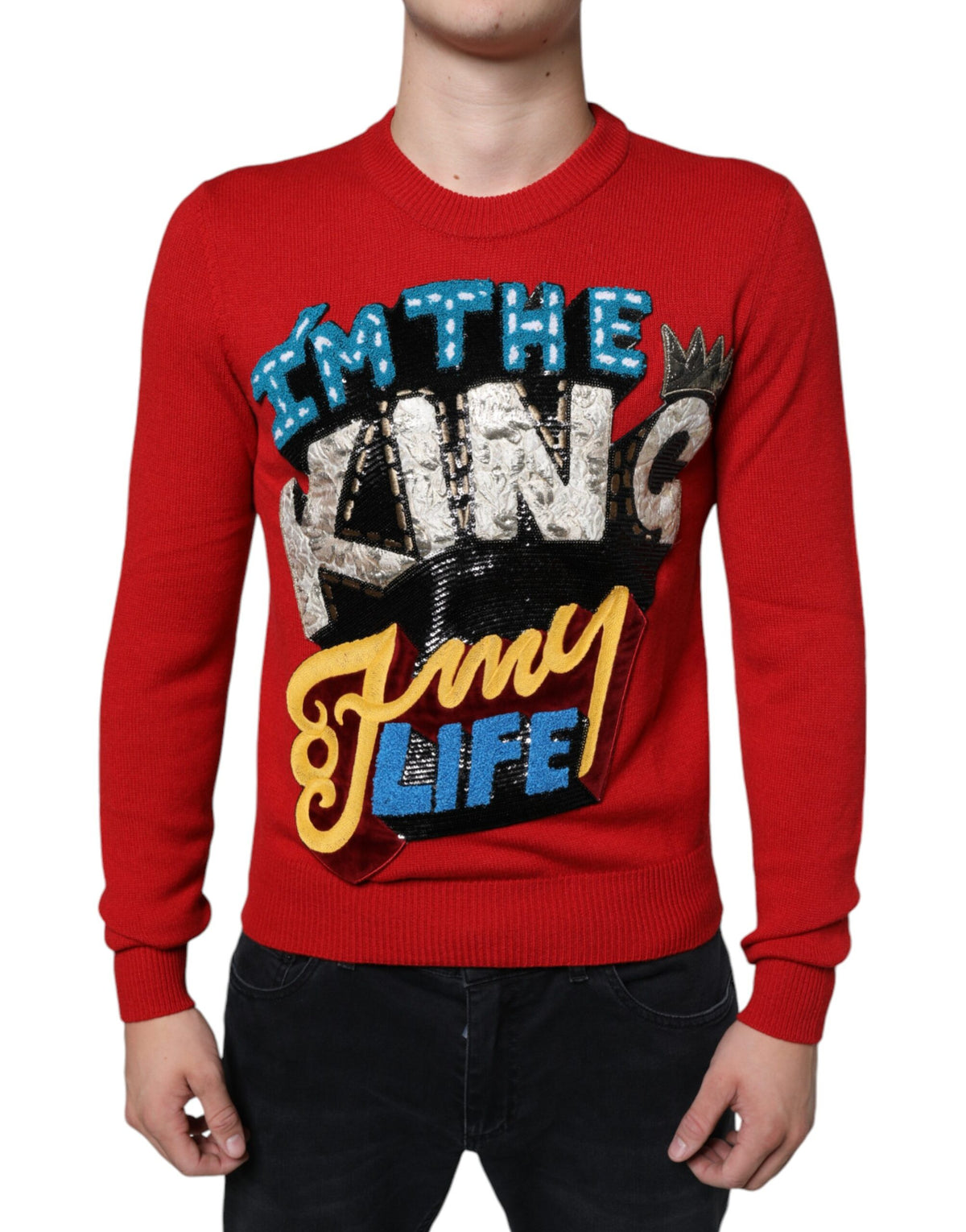 Dolce & Gabbana Red I'm The King Wool Crew Neck Sweatshirt Sweater -   -  Dolce & Gabbana.