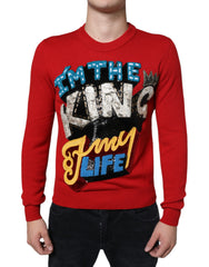 Dolce & Gabbana Red I'm The King Wool Crew Neck Sweatshirt Sweater -   -  Dolce & Gabbana.