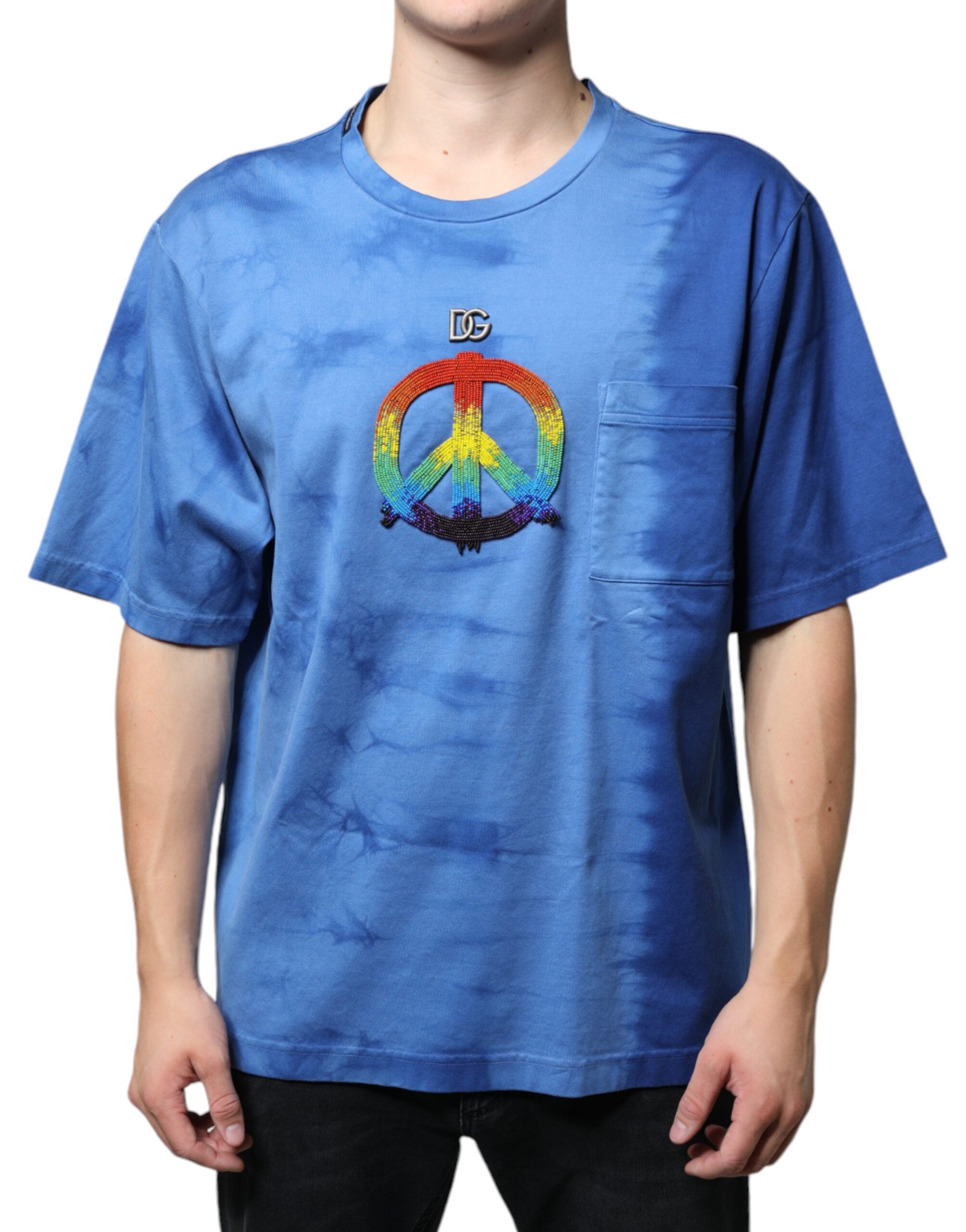 Dolce & Gabbana Blue Tie-Dye Peace Sign Cotton T-shirt -   -  Dolce & Gabbana.