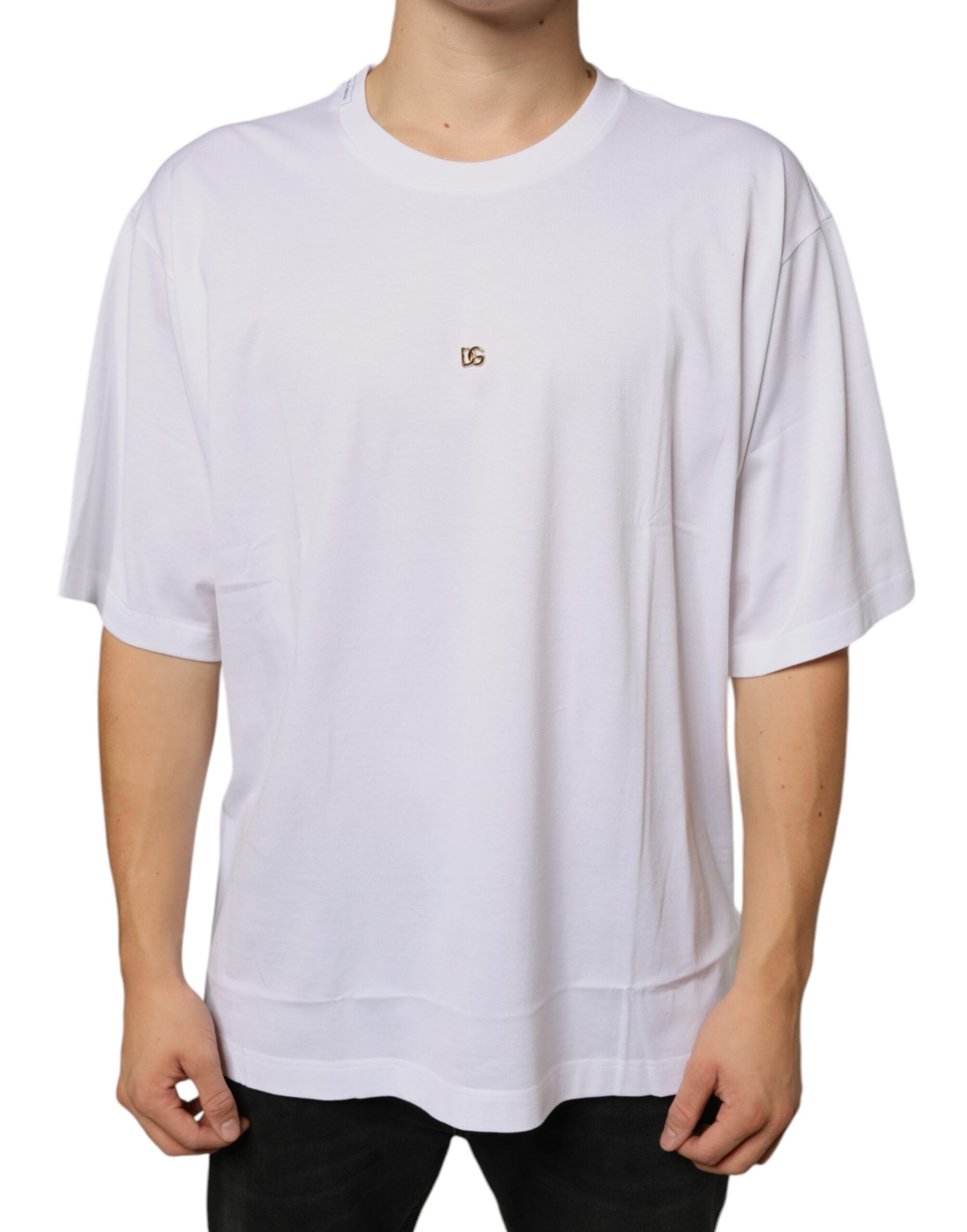 Dolce & Gabbana White Metal DG Logo Cotton Short Sleeves T-shirt -   -  Dolce & Gabbana.