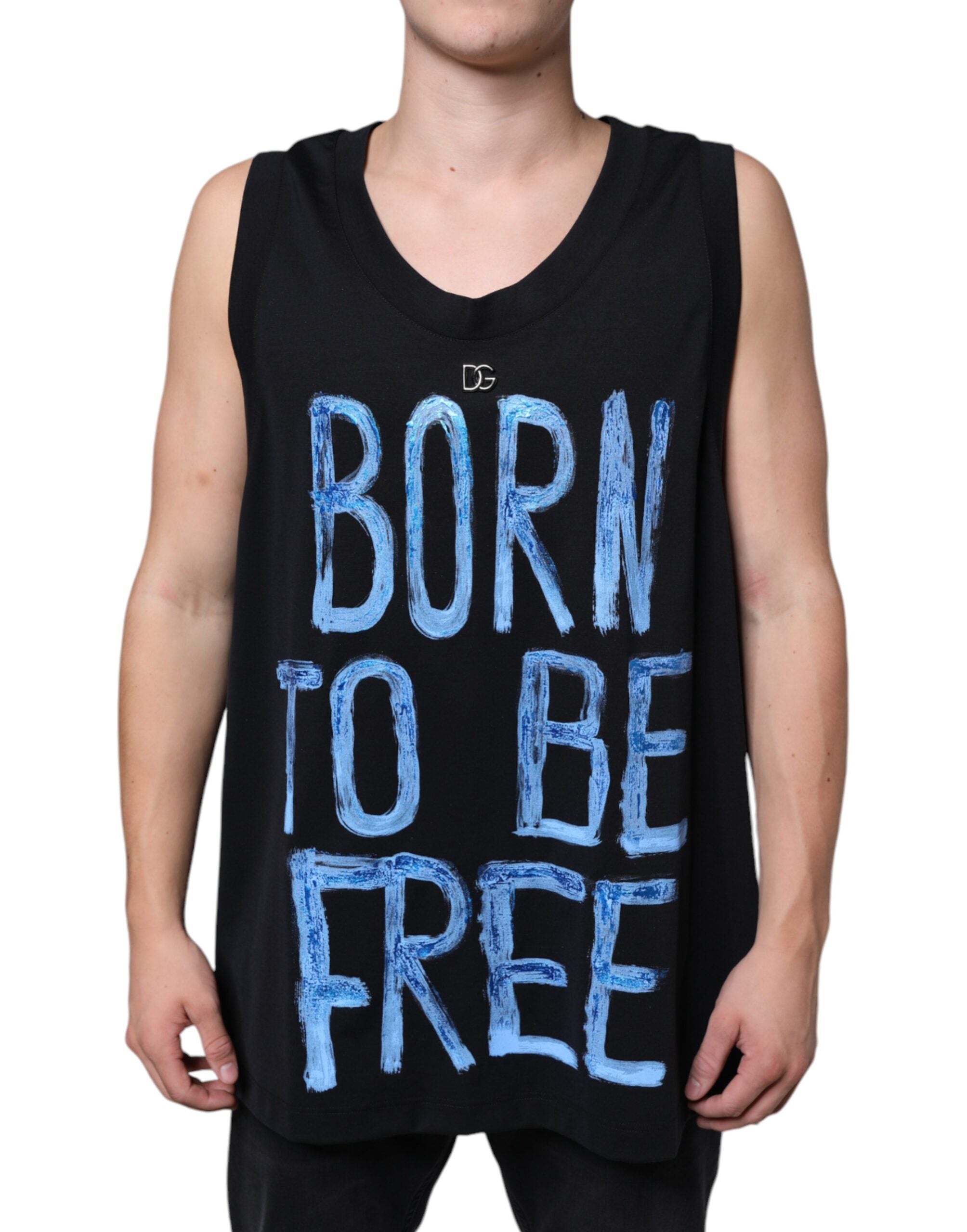 Dolce & Gabbana Black Cotton Born To Be Free Sleeveless T-shirt -   -  Dolce & Gabbana. Dolce & Gabbana Black Cotton Born To Be Free Sleeveless T-shirt -   -  Dolce & Gabbana.