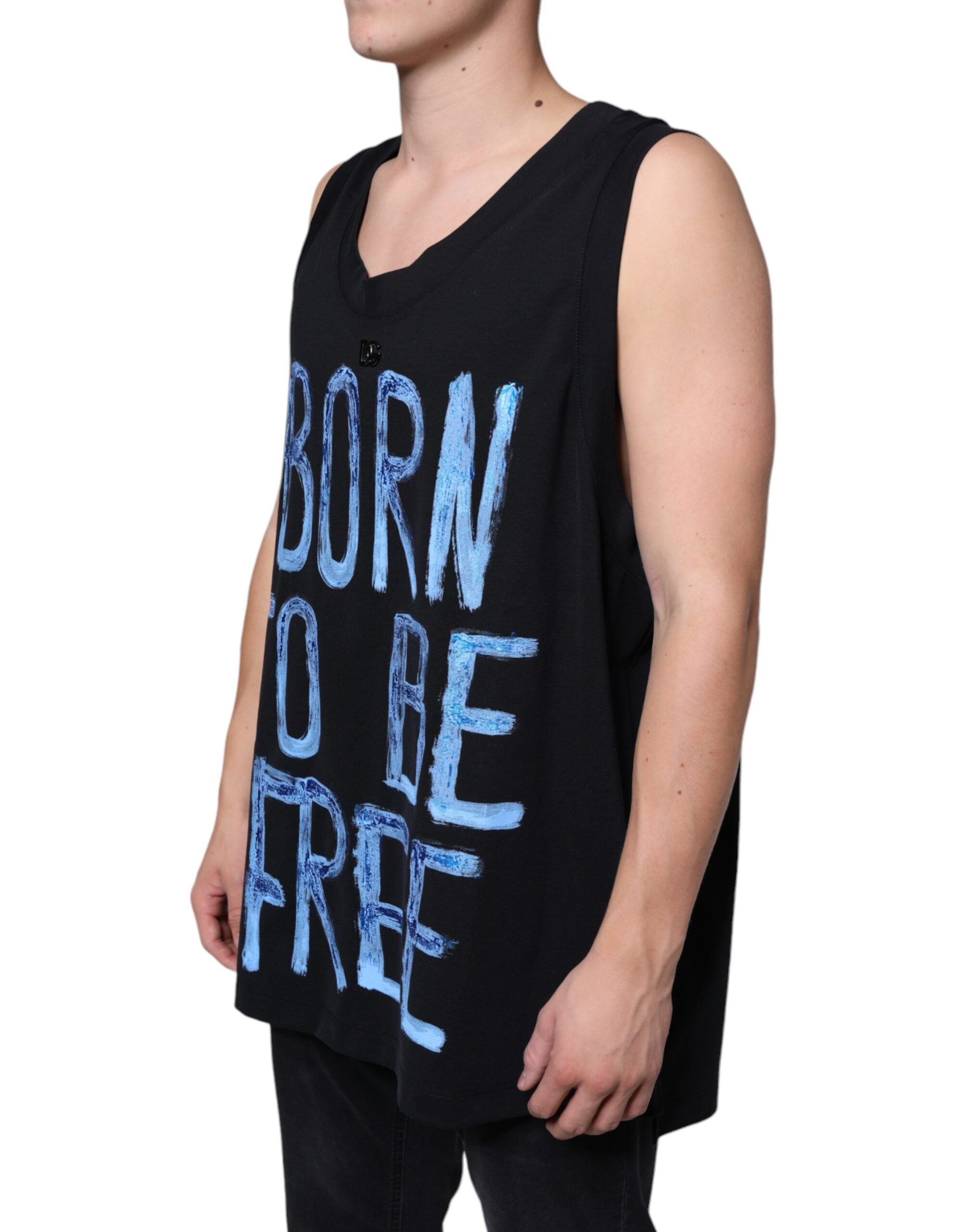 Dolce & Gabbana Black Cotton Born To Be Free Sleeveless T-shirt -   -  Dolce & Gabbana. Dolce & Gabbana Black Cotton Born To Be Free Sleeveless T-shirt -   -  Dolce & Gabbana.