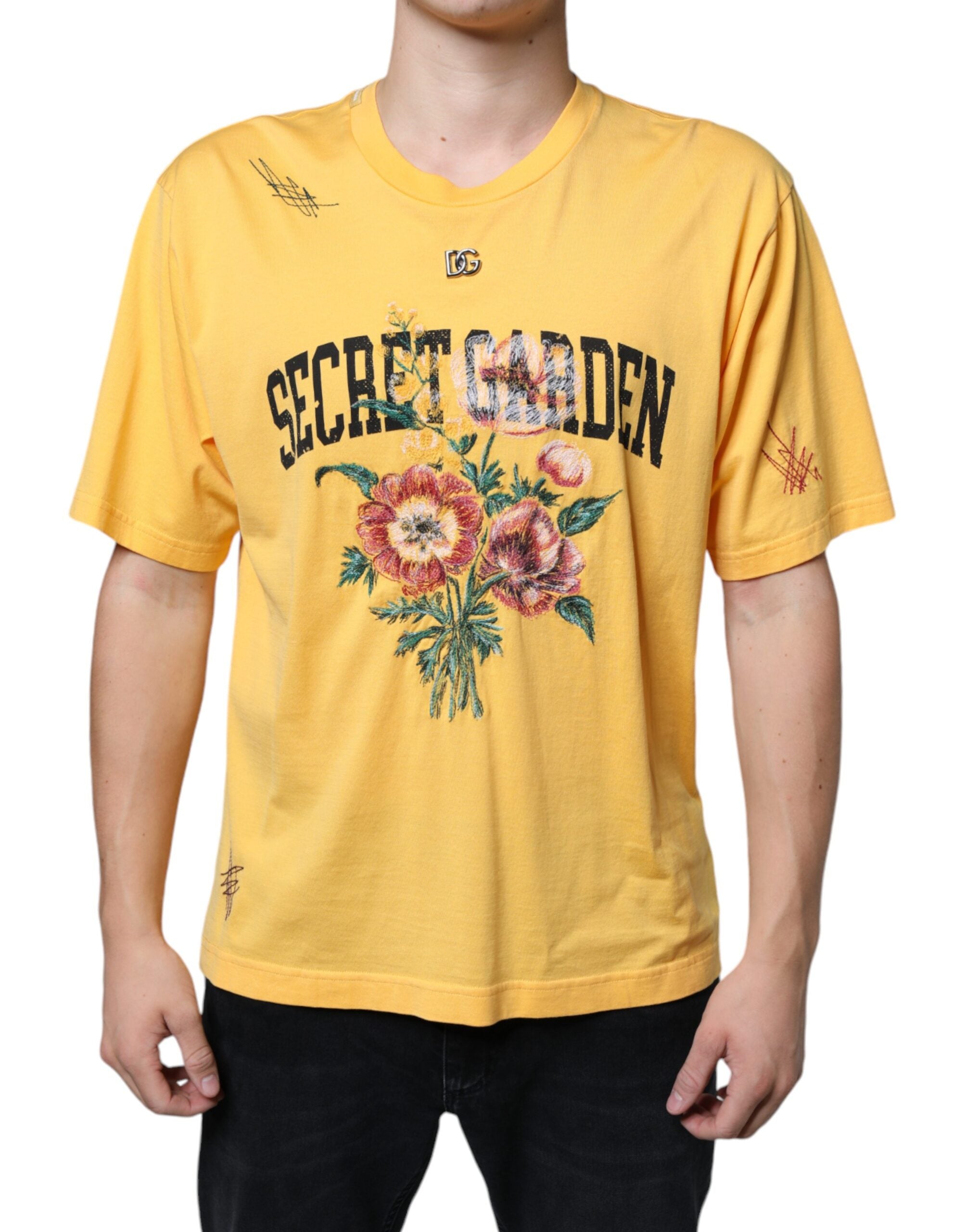 Dolce & Gabbana Yellow Secret Graden Floral Cotton Crew Neck T-shirt -   -  Dolce & Gabbana.