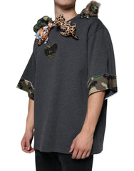 Dolce & Gabbana Gray Camouflage Animal Stuff Cotton T-shirt - - Dolce & Gabbana.