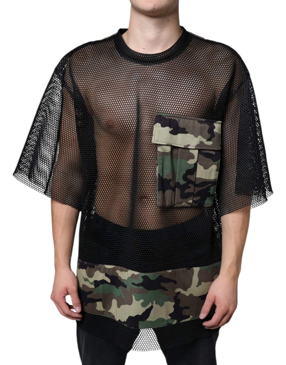 Dolce & Gabbana Black Mesh Camouflage Short Sleeves T-shirt -   -  Dolce & Gabbana.