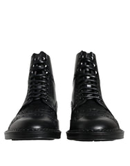 Dolce & Gabbana Black Leather Lace Up Mid Calf Boots Shoes -   -  Dolce & Gabbana.