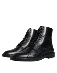 Dolce & Gabbana Black Leather Lace Up Mid Calf Boots Shoes -   -  Dolce & Gabbana.