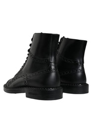 Dolce & Gabbana Black Leather Lace Up Mid Calf Boots Shoes -   -  Dolce & Gabbana.