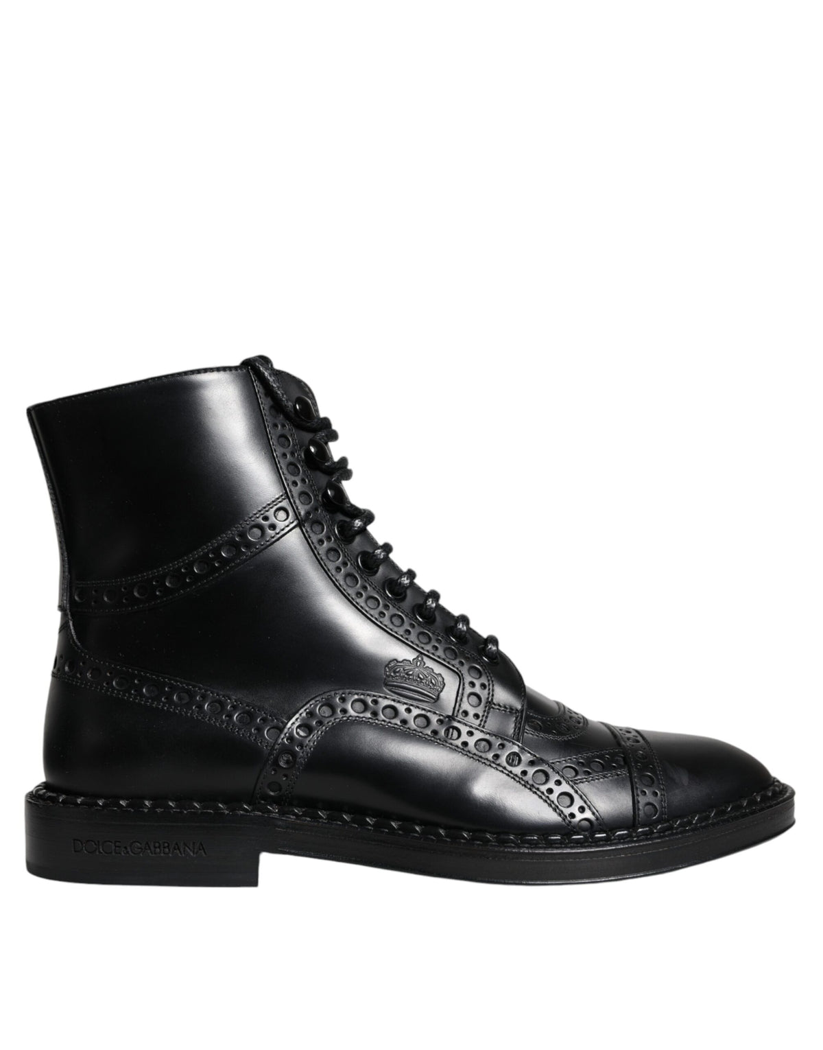 Dolce & Gabbana Black Leather Lace Up Mid Calf Boots Shoes -   -  Dolce & Gabbana.