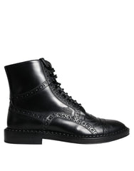 Dolce & Gabbana Black Leather Lace Up Mid Calf Boots Shoes -   -  Dolce & Gabbana.