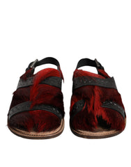 Dolce & Gabbana Black Red Gazelle Hair Leather Sandals Shoes -   -  Dolce & Gabbana.