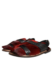 Dolce & Gabbana Black Red Gazelle Hair Leather Sandals Shoes -   -  Dolce & Gabbana.