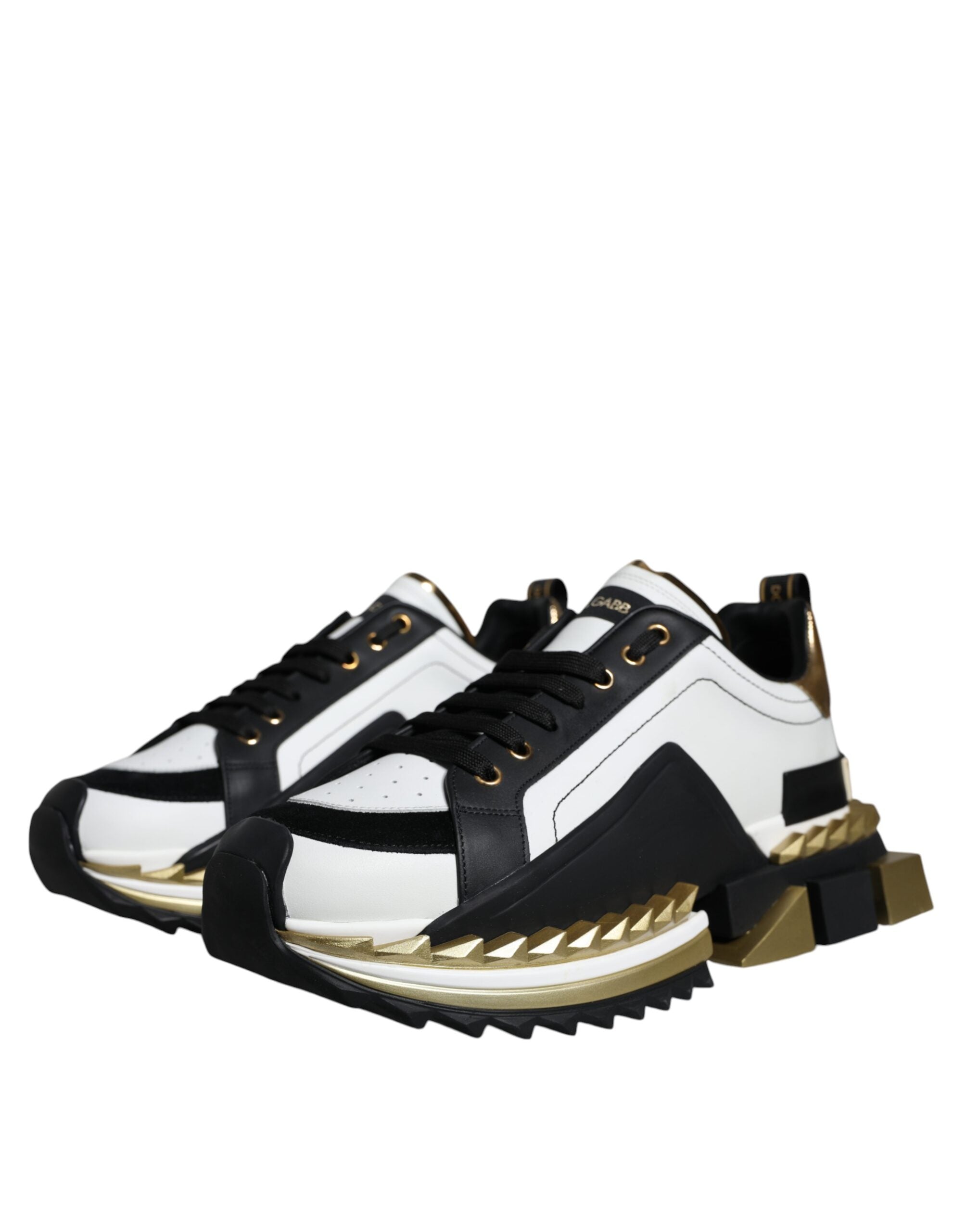 Dolce & Gabbana White Gold Black Leather SUPER KING Sneakers Shoes -   -  Dolce & Gabbana. Dolce & Gabbana White Gold Black Leather SUPER KING Sneakers Shoes -   -  Dolce & Gabbana.
