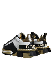 Dolce & Gabbana White Gold Black Leather SUPER KING Sneakers Shoes -   -  Dolce & Gabbana.