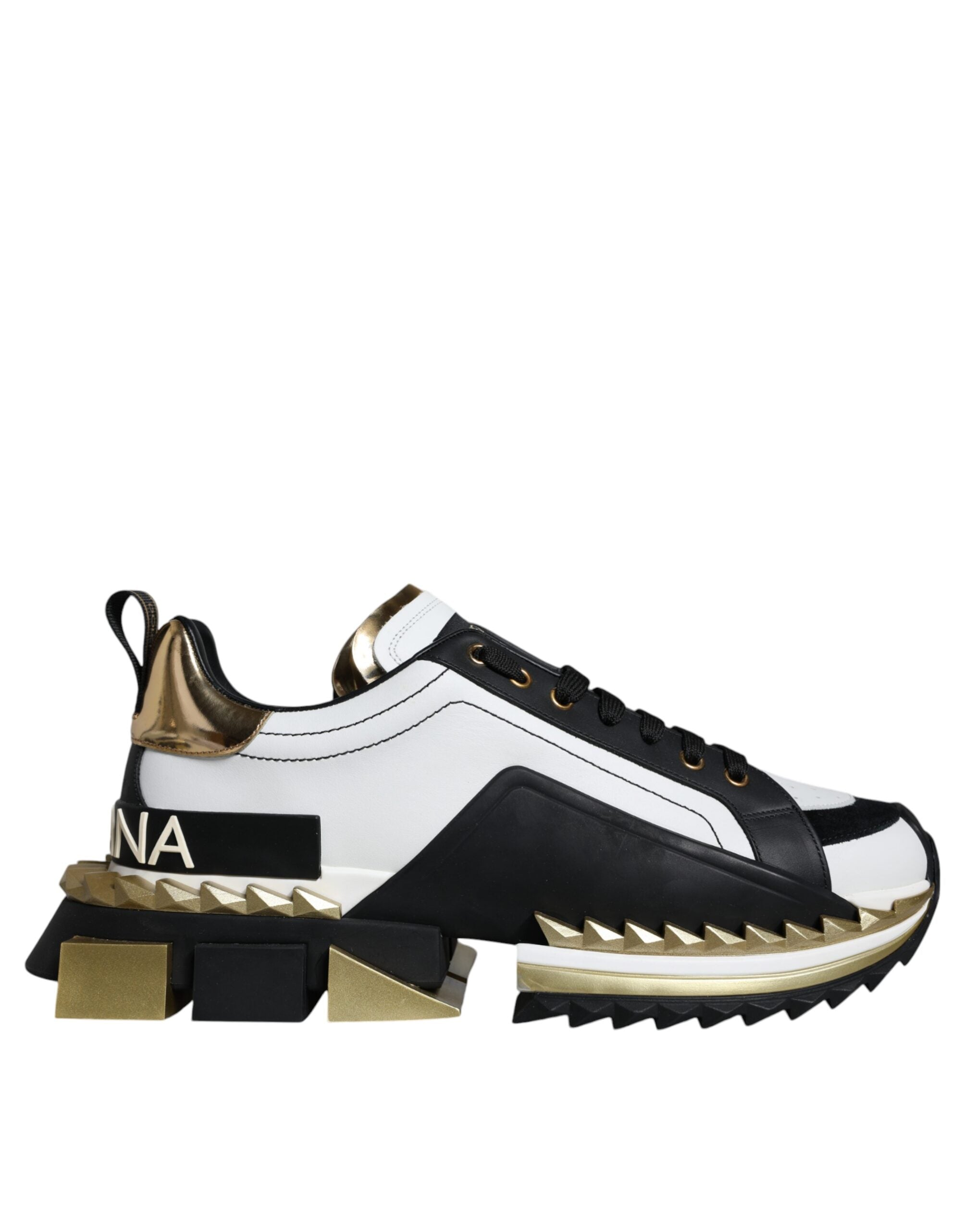 Dolce & Gabbana White Gold Black Leather SUPER KING Sneakers Shoes -   -  Dolce & Gabbana.