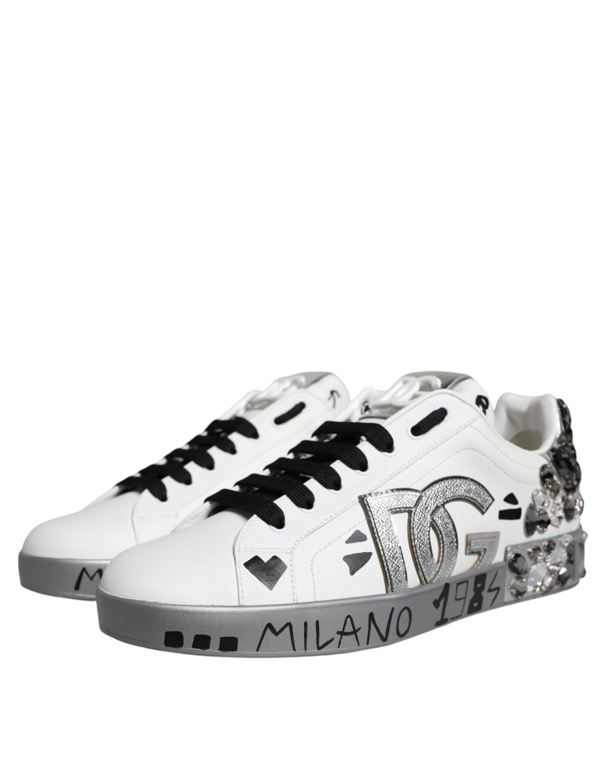 Dolce & Gabbana White Silver Crystal Logo Portofino Sneakers Shoes -   -  Dolce & Gabbana. Dolce & Gabbana White Silver Crystal Logo Portofino Sneakers Shoes -   -  Dolce & Gabbana.