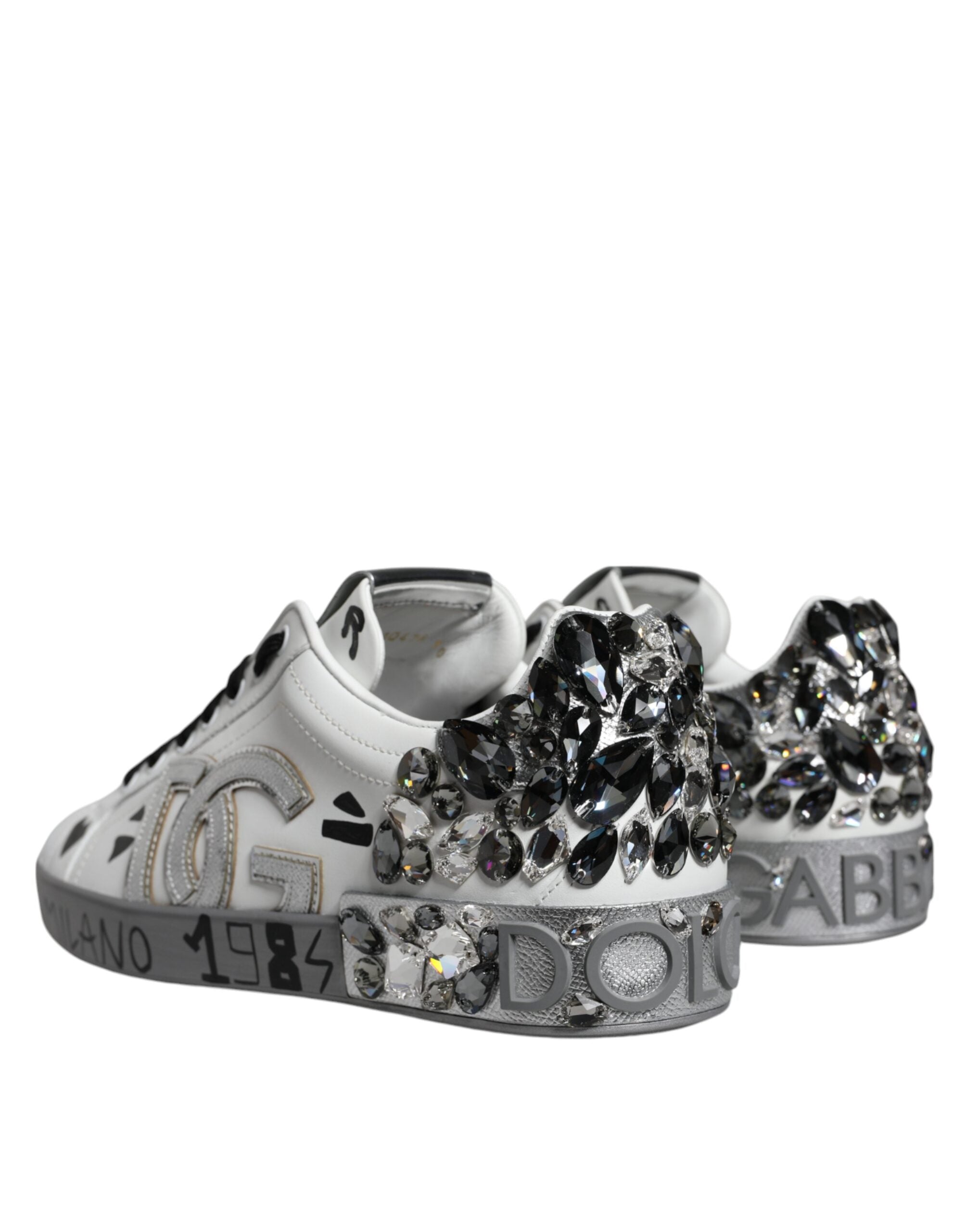 Dolce & Gabbana White Silver Crystal Logo Portofino Sneakers Shoes -   -  Dolce & Gabbana. Dolce & Gabbana White Silver Crystal Logo Portofino Sneakers Shoes -   -  Dolce & Gabbana.