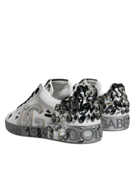 Dolce & Gabbana White Silver Crystal Logo Portofino Sneakers Shoes -   -  Dolce & Gabbana.