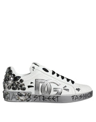 Dolce & Gabbana White Silver Crystal Logo Portofino Sneakers Shoes -   -  Dolce & Gabbana.