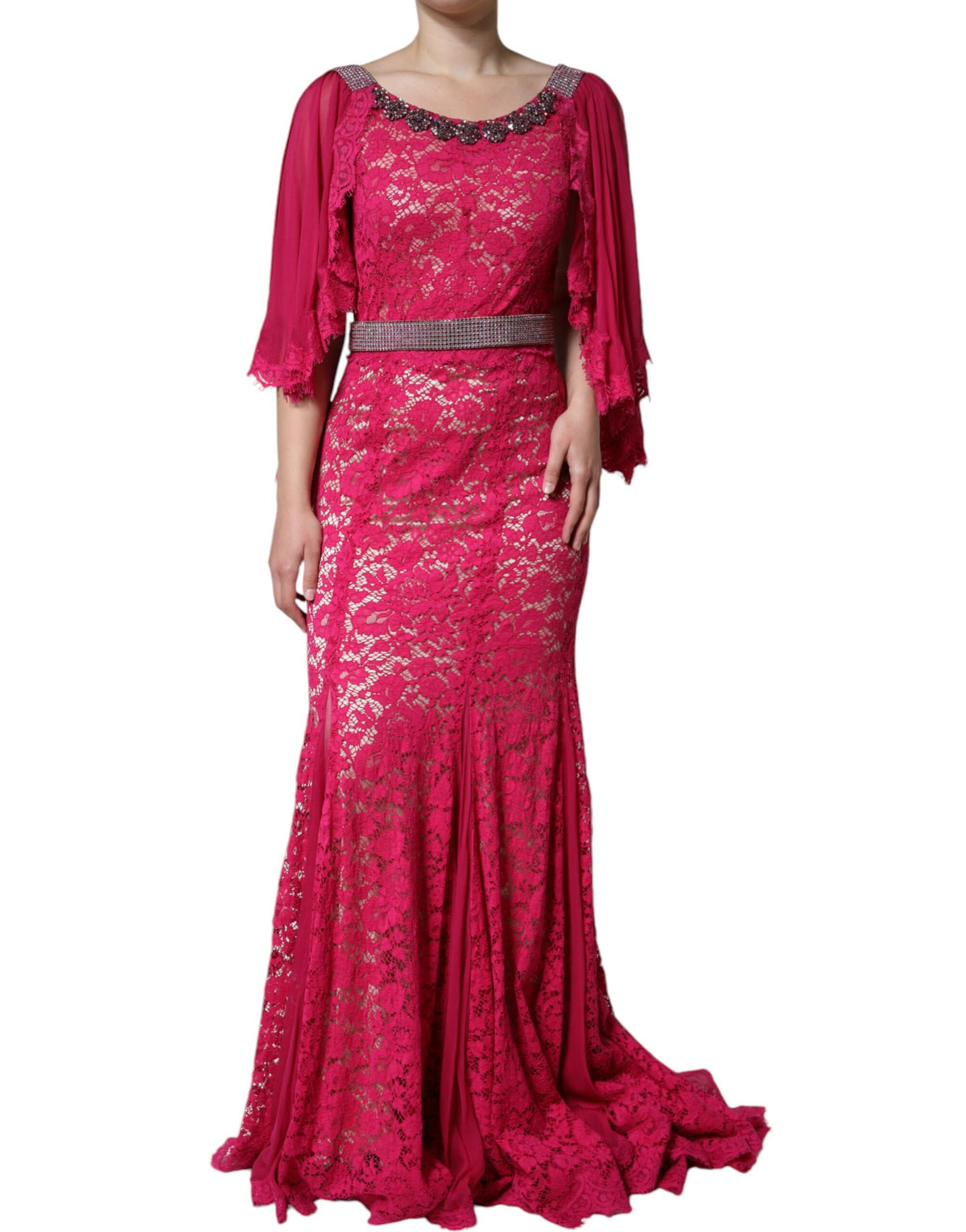 Dolce & Gabbana Pink Lace Crystal Sheath Long Gown Dress -   -  Dolce & Gabbana.