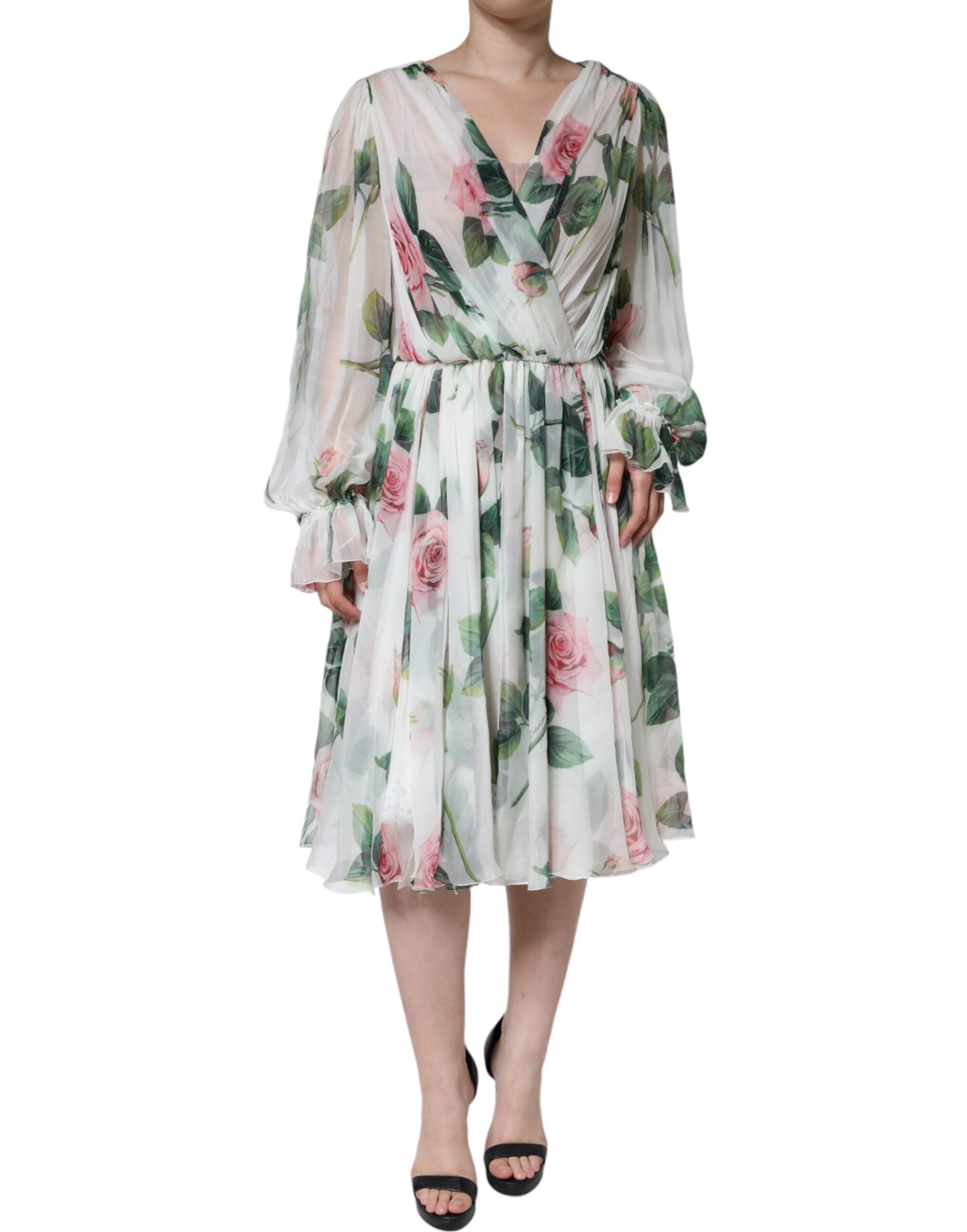 Dolce & Gabbana White Silk Floral Print A-line Midi Dress -   -  Dolce & Gabbana. Dolce & Gabbana White Silk Floral Print A-line Midi Dress -   -  Dolce & Gabbana.