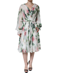 Dolce & Gabbana White Silk Floral Print A-line Midi Dress -   -  Dolce & Gabbana.