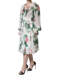 Dolce & Gabbana White Silk Floral Print A-line Midi Dress -   -  Dolce & Gabbana.