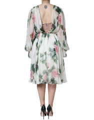 Dolce & Gabbana White Silk Floral Print A-line Midi Dress -   -  Dolce & Gabbana.