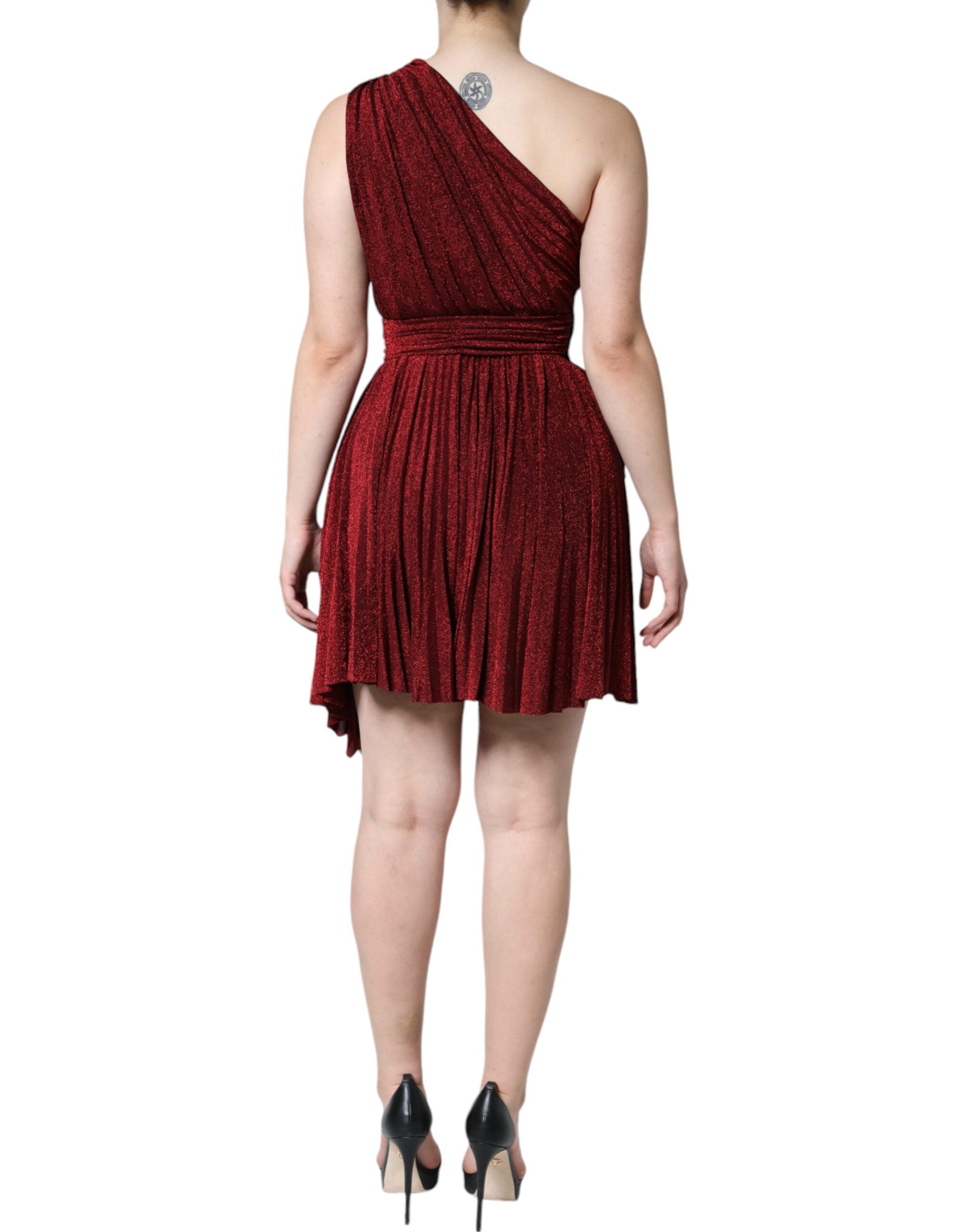 Dolce & Gabbana Red One Shoulder Pleated A-line Mini Dress -   -  Dolce & Gabbana. Dolce & Gabbana Red One Shoulder Pleated A-line Mini Dress -   -  Dolce & Gabbana.