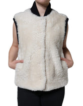 Burberry White WARRENFORD Shearling Leather Vest Coat Jacket -   -  Burberry.