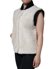 Burberry White WARRENFORD Shearling Leather Vest Coat Jacket -   -  Burberry.
