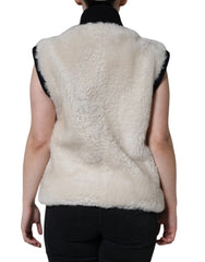 Burberry White WARRENFORD Shearling Leather Vest Coat Jacket -   -  Burberry.