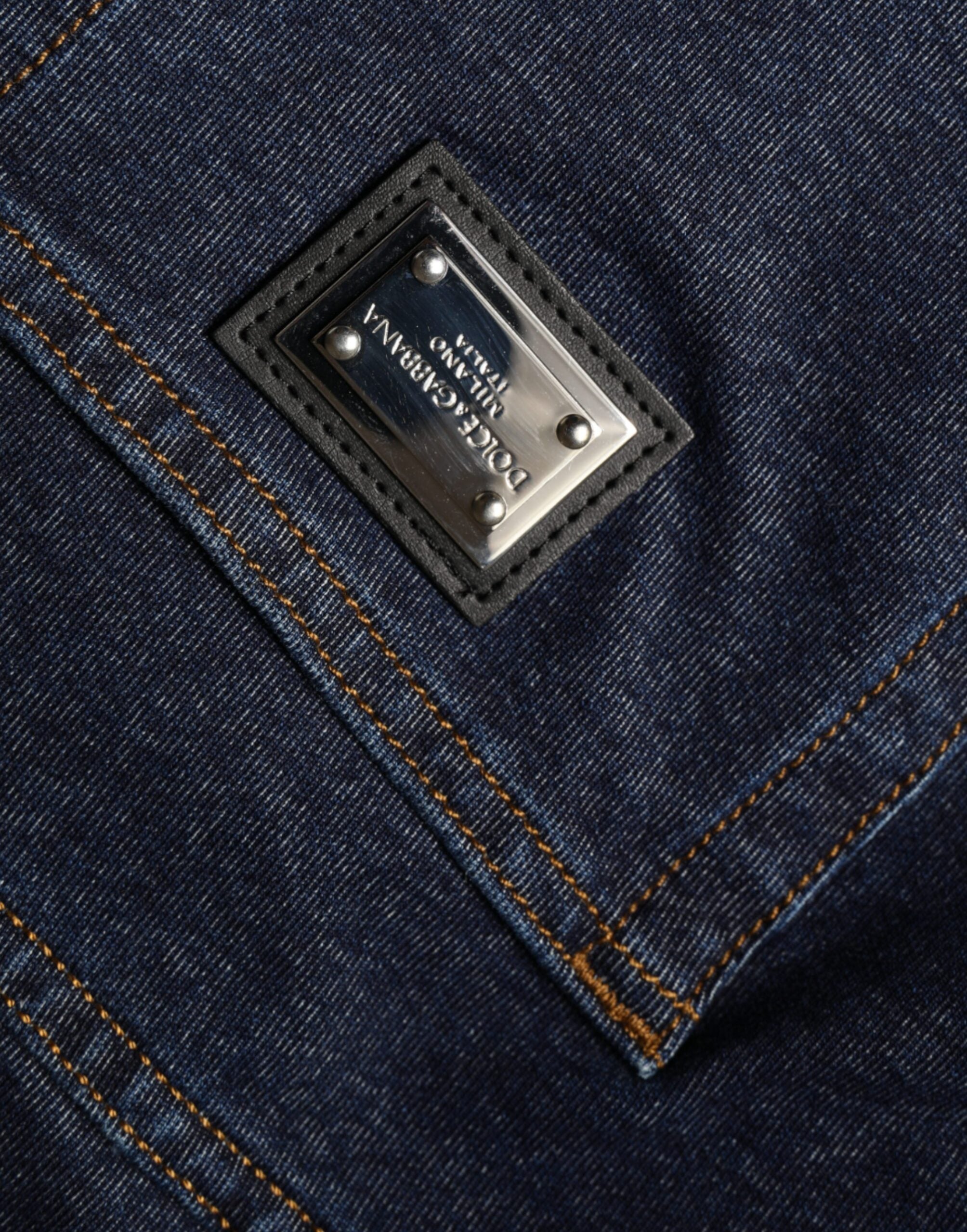 Dolce & Gabbana Dark Blue Cotton Stretch Straight Denim Jeans -   -  Dolce & Gabbana. Dolce & Gabbana Dark Blue Cotton Stretch Straight Denim Jeans -   -  Dolce & Gabbana.