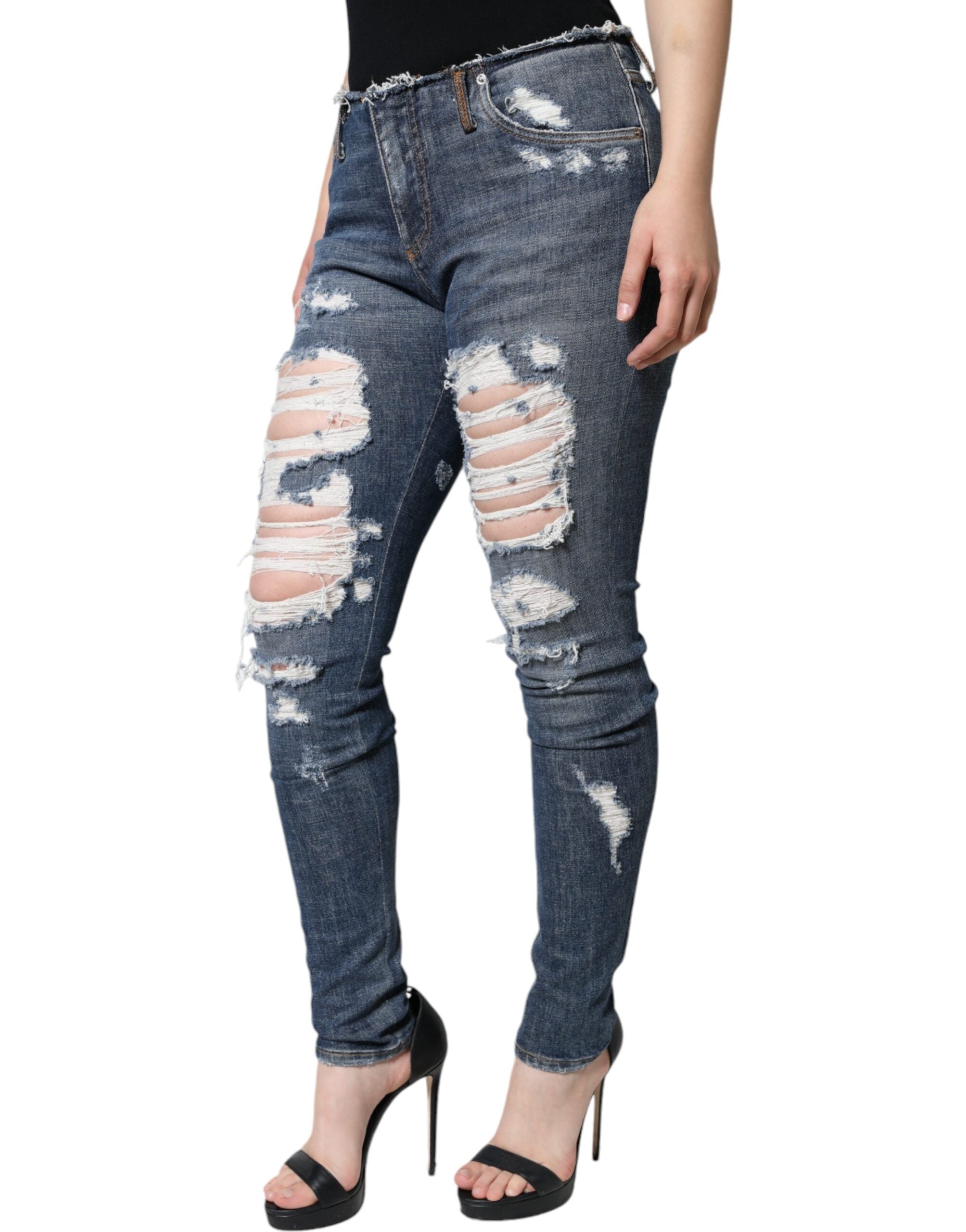 Dolce & Gabbana Blue Cotton Stretch Tattered Skinny Jeans -   -  Dolce & Gabbana. Dolce & Gabbana Blue Cotton Stretch Tattered Skinny Jeans -   -  Dolce & Gabbana.