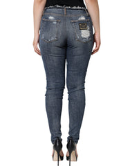 Dolce & Gabbana Blue Cotton Stretch Tattered Skinny Jeans -   -  Dolce & Gabbana.