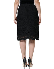 Dolce & Gabbana Black Floral Lace High Waist Pencil Cut Skirt -   -  Dolce & Gabbana.