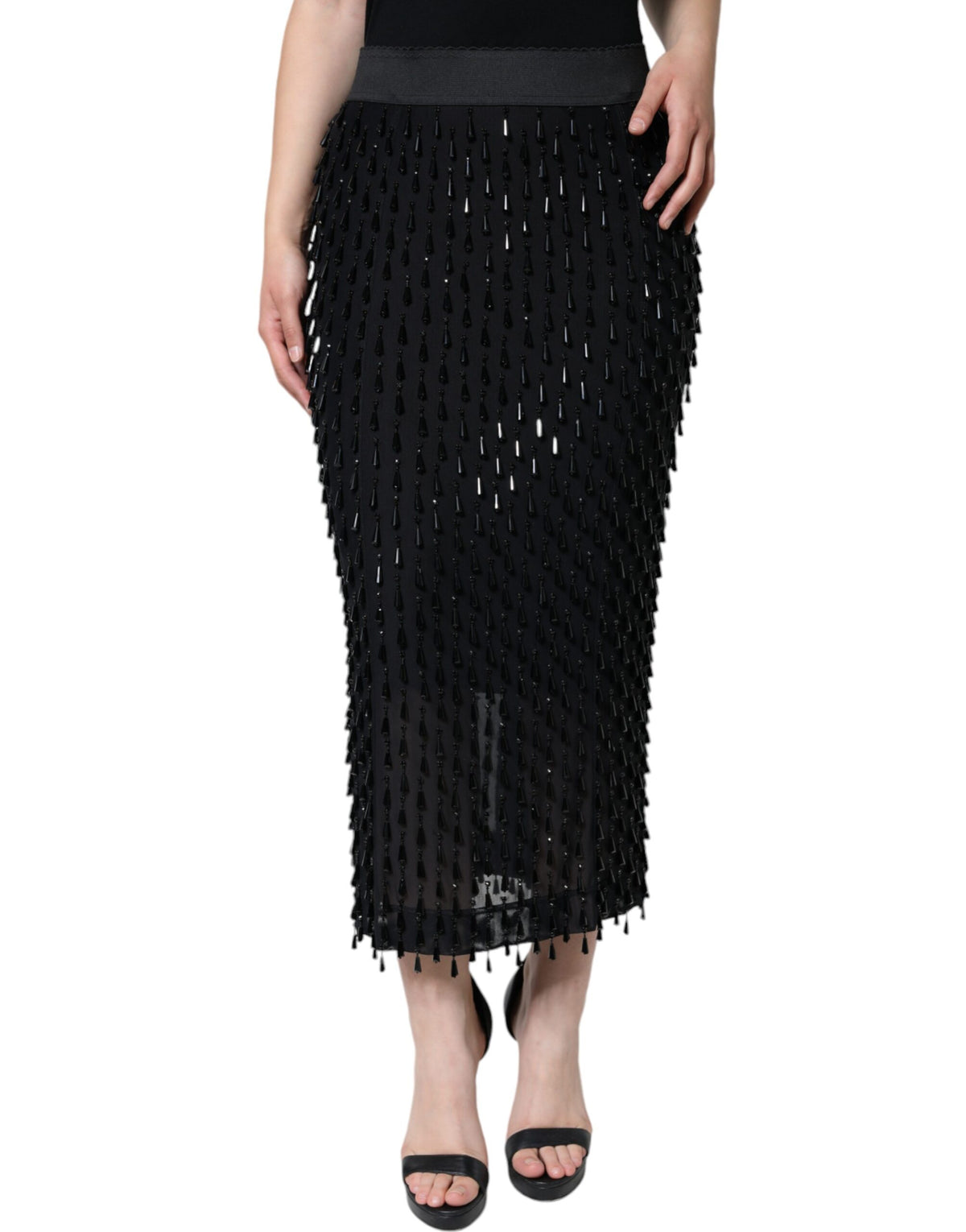Dolce & Gabbana Black Embellished Pencil Cut Midi Skirt -   -  Dolce & Gabbana.