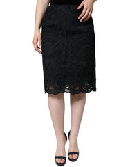 Dolce & Gabbana Black Floral Lace HighWaist Pencil Cut Skirt -   -  Dolce & Gabbana.