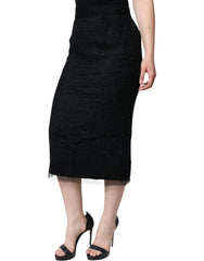 Dolce & Gabbana Black Virgin Wool Pencil Cut Midi Skirt -   -  Dolce & Gabbana.