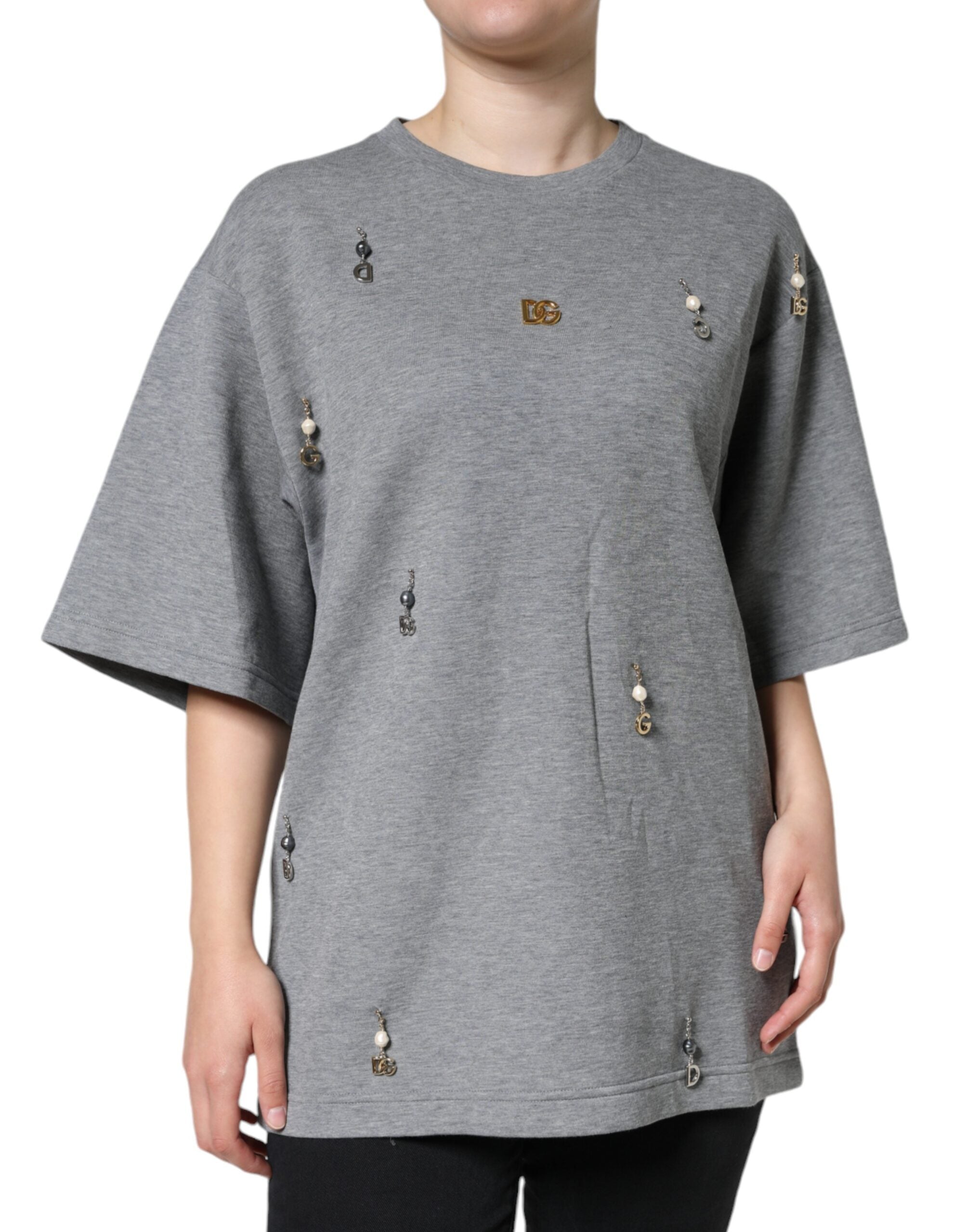 Dolce & Gabbana Gray Cotton Blend Embellished Tee T-shirt -   -  Dolce & Gabbana.