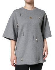 Dolce & Gabbana Gray Cotton Blend Embellished Tee T-shirt -   -  Dolce & Gabbana.