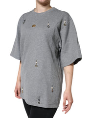 Dolce & Gabbana Gray Cotton Blend Embellished Tee T-shirt -   -  Dolce & Gabbana.