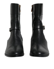 Dolce & Gabbana Black Leather Logo Mid Calf Boots Shoes -   -  Dolce & Gabbana.