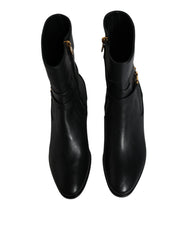 Dolce & Gabbana Black Leather Logo Mid Calf Boots Shoes -   -  Dolce & Gabbana.