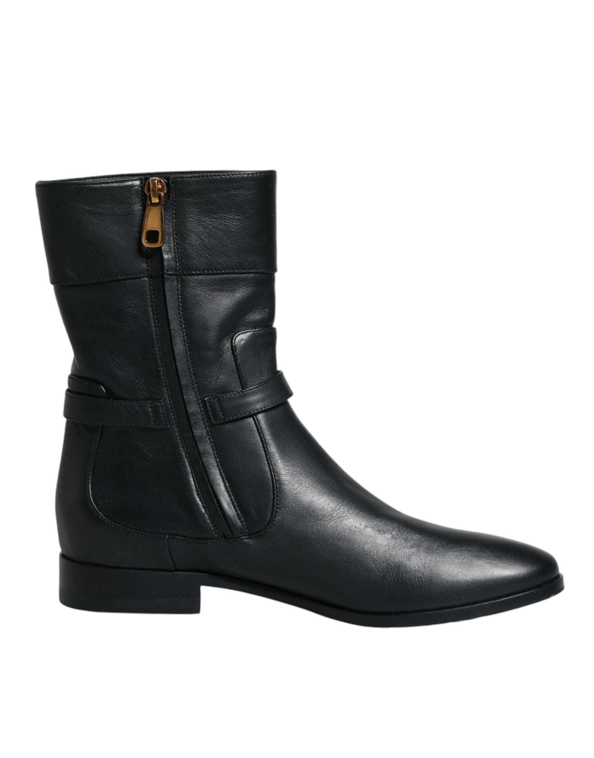 Dolce & Gabbana Black Leather Logo Mid Calf Boots Shoes -   -  Dolce & Gabbana.