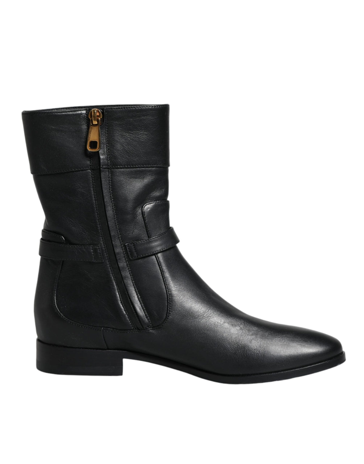 Dolce & Gabbana Black Leather Logo Mid Calf Boots Shoes -   -  Dolce & Gabbana.