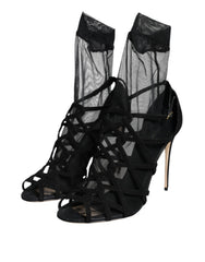 Dolce & Gabbana Black Tulle Stretch Heels Sandals Shoes -   -  Dolce & Gabbana.