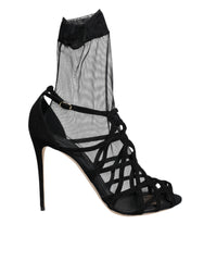 Dolce & Gabbana Black Tulle Stretch Heels Sandals Shoes -   -  Dolce & Gabbana.