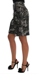 Dolce & Gabbana Gray Floral Brocade High Waist Shorts -   -  Dolce & Gabbana.